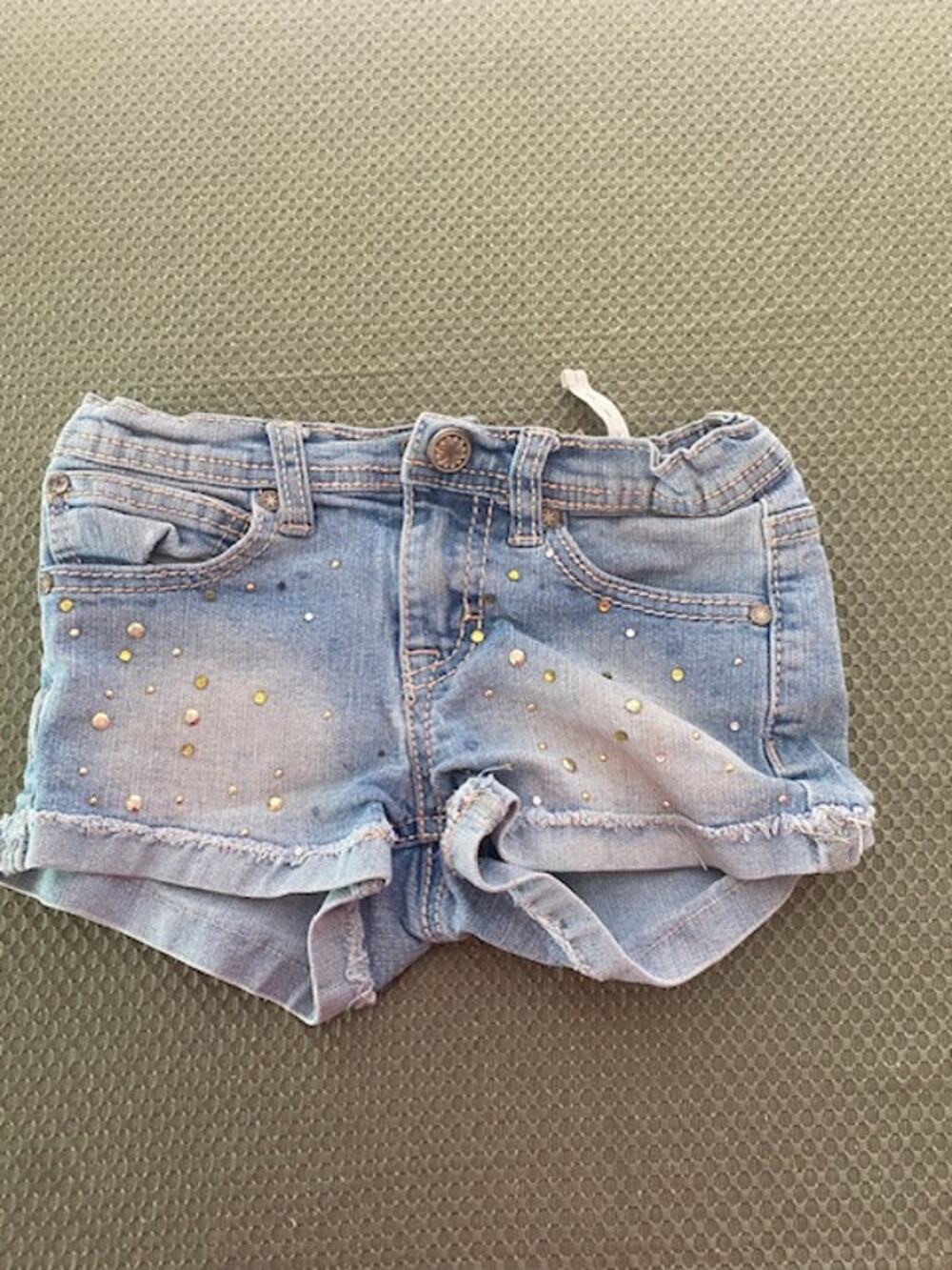 Free Planet Girls Size 5 Denim Shorts Rhinestone Studded Bling Frayed Hem Y2K
